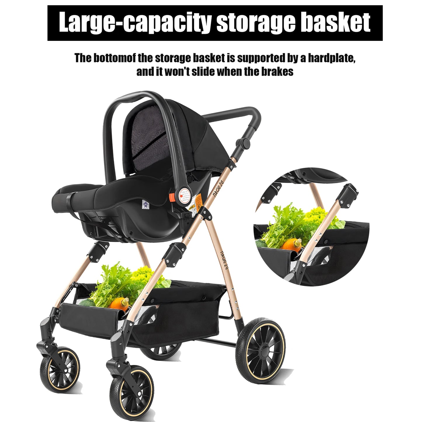 3-in-1 Baby Stroller with Bassinet & Car Seat Mode, 5-Point Harness, One-Hand Fold & Lightweight Design for Compact Storage