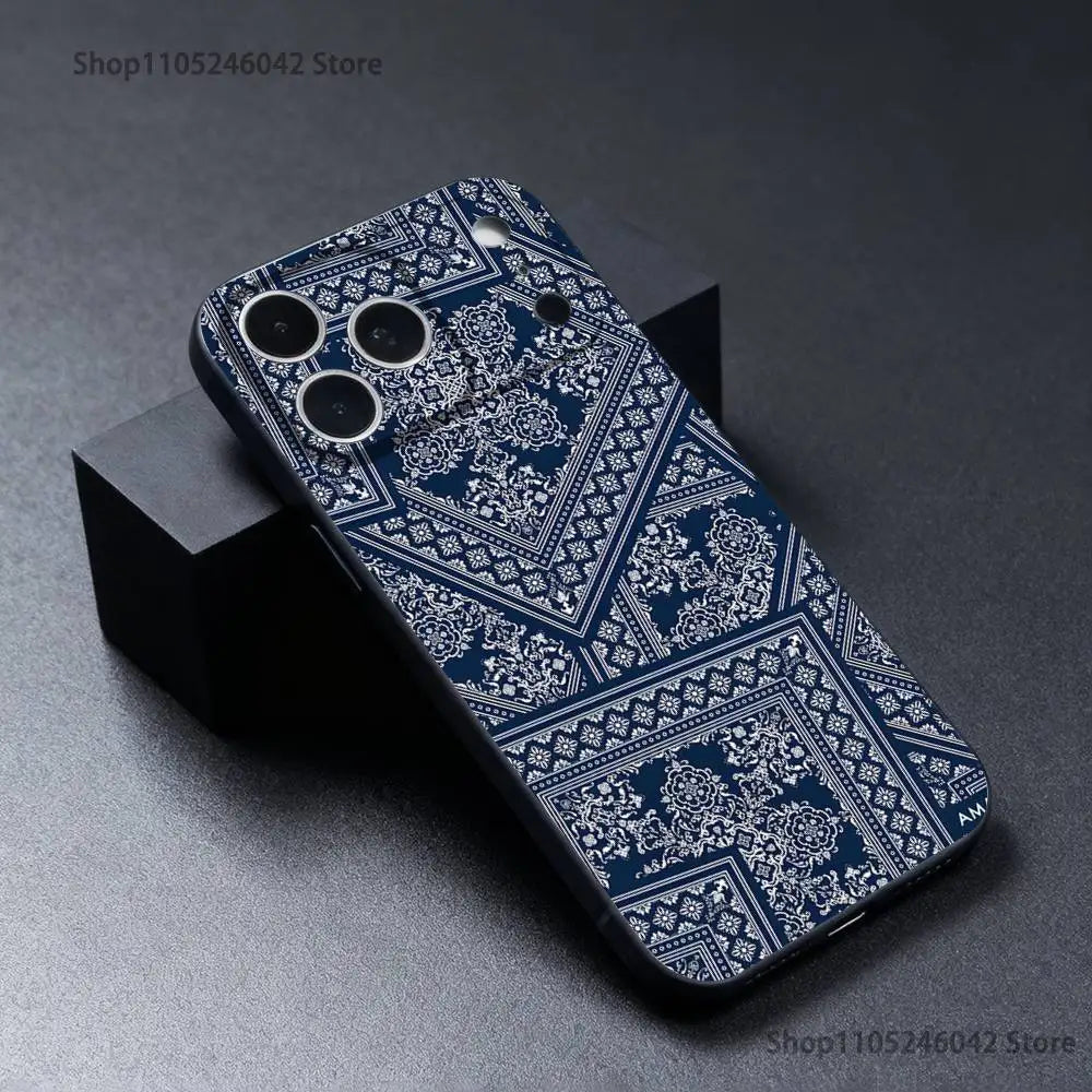 Bandana Pattern Phone Case For iPhone 17,16,15,14,13,12,11,Pro,XS,Max,XR,Plus,E,SE4,Mini Black Soft Cover