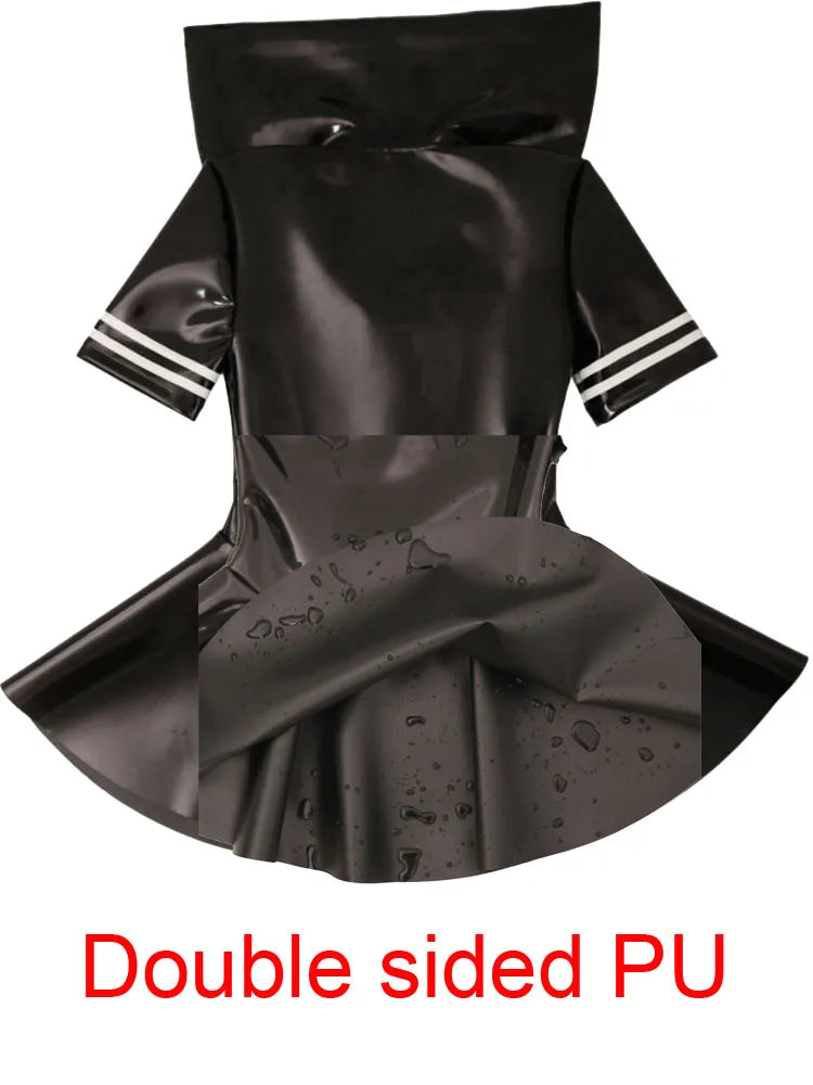 XS-4XL New Double PU Leather Hot Dress Wet Look PVC Short Sleeve Sailor Collar Cosplay Dresses A-line Uniform Minifalda Vestido