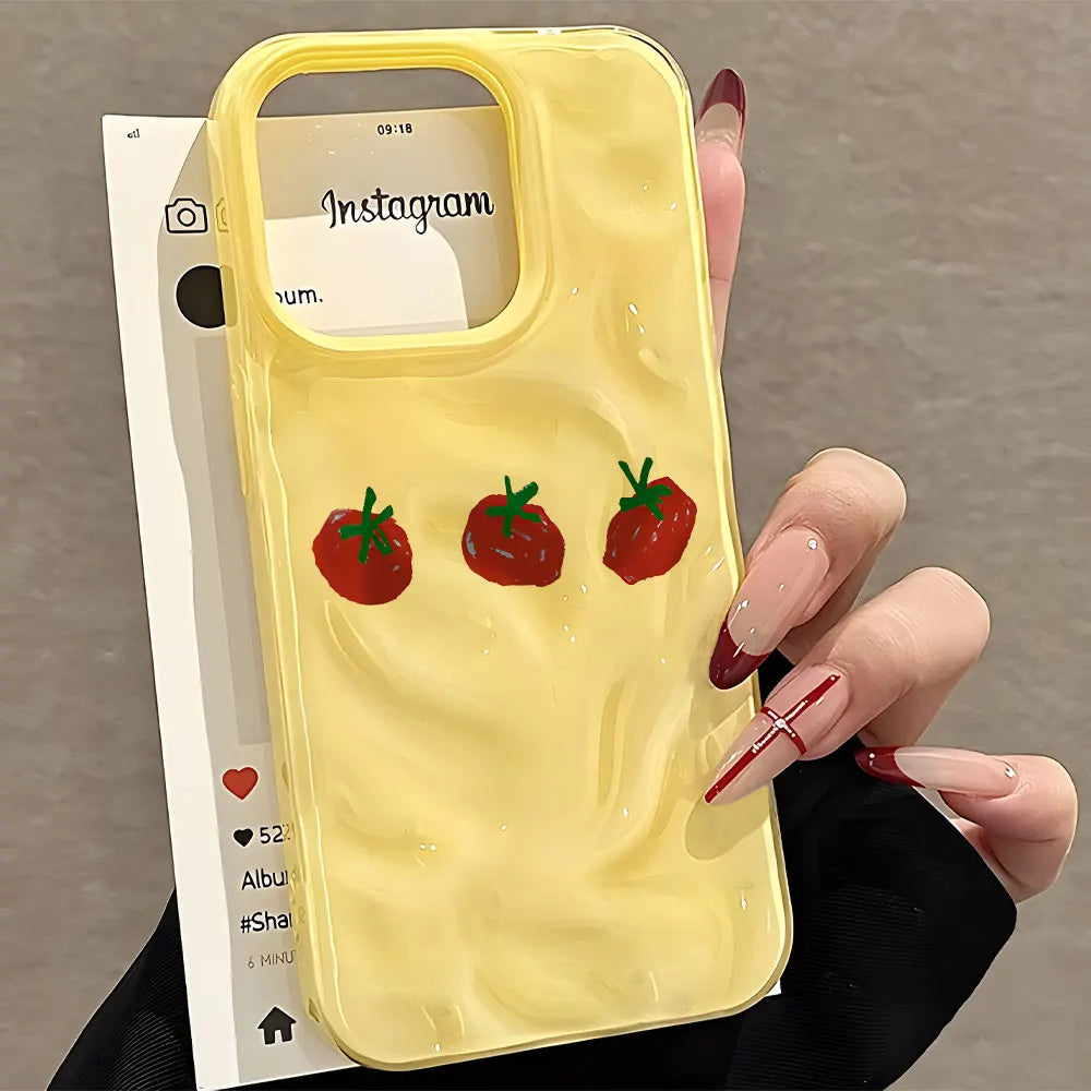 Cute Red Tomato Pattern Wave Texture Phone Case For iPhone 17 Pro Max 16 15 14 13 12 11 Pro 15 Plus Shockproof Soft Back Cover