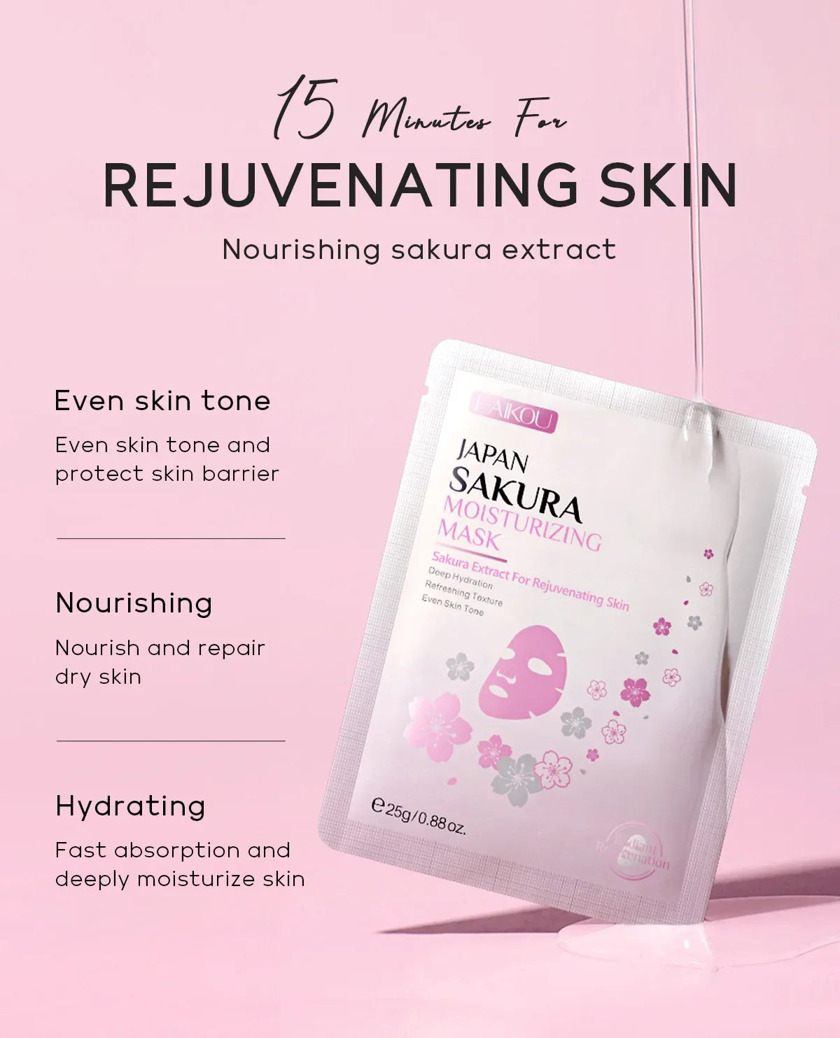 Laikou Sakura Hydrating Facial Mask Sheet Masks for Face Hydrating Shrinking Pores Moisturizing Face Masks Skin Care Cosmetics