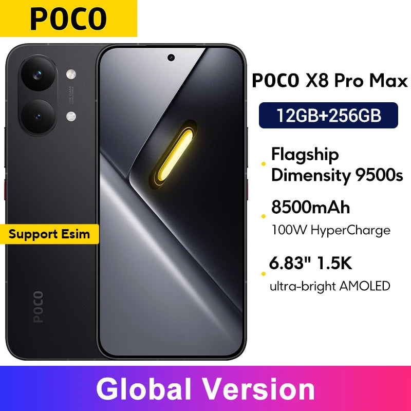 Global Version POCO X8 Pro Max 8500mAh 1.5K 120Hz Ultra-Bright  AMOLED Display 6.83'' Smartphone  Dimensity 9500s