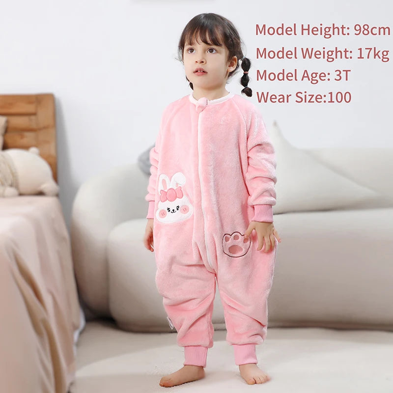 Kawaii Girls Pajamas Winter Purple Rabbit Onesie Hooded Plush Kigurumi Jumpsuit Blanket Sleeper Warm Overall Kids Nightwear Pjs