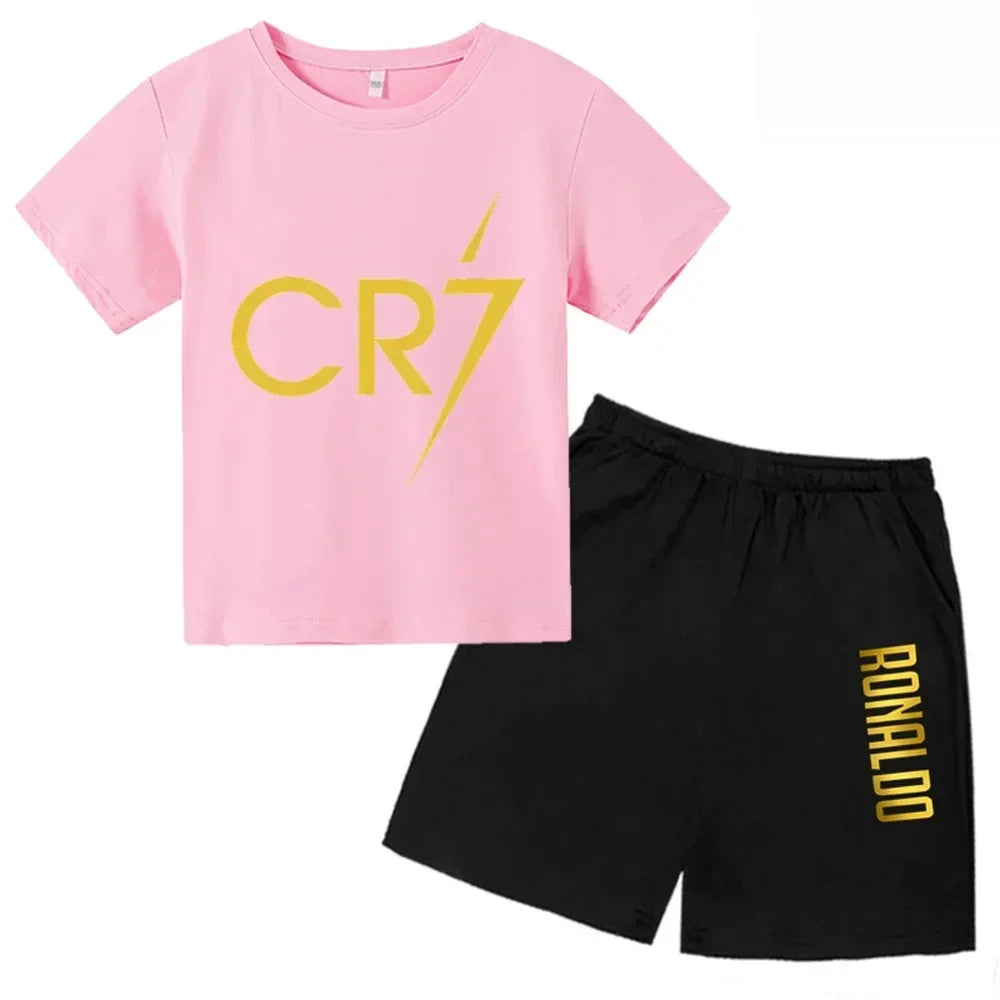 Summer CR7 Printed Short Sleeve Children Set Casual Fashion Tops and Shorts 2pcs Set Kid Boys Girls Sports Tshirts Set Outfits