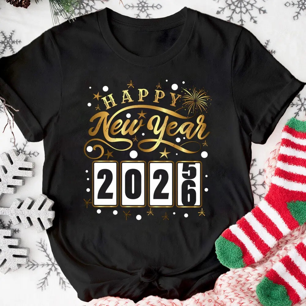 Happy New Year 2026 Family Clothing Dad Mom & Kids Round Neck Tee Baby Bodysuit Hello 2026 New Year Family Look