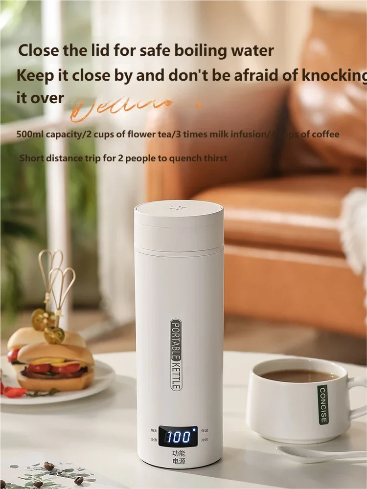 HOMEFISH 450ML Electric Kettles Portable Tea Coffee Kettle Travel Boil Water Thermal Cup Anti-Scald Water Bottle English Menu