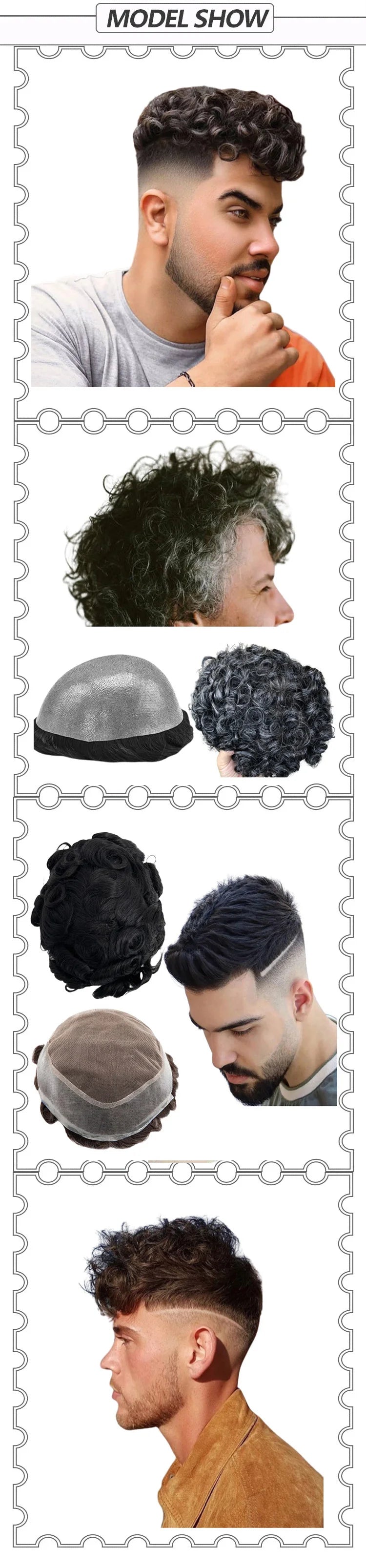Toupee for Men Human Hair Wigs Men Toupee Mono Base with Lace Front Hair Units Curly Wave Men Toupee Hair Real Human System