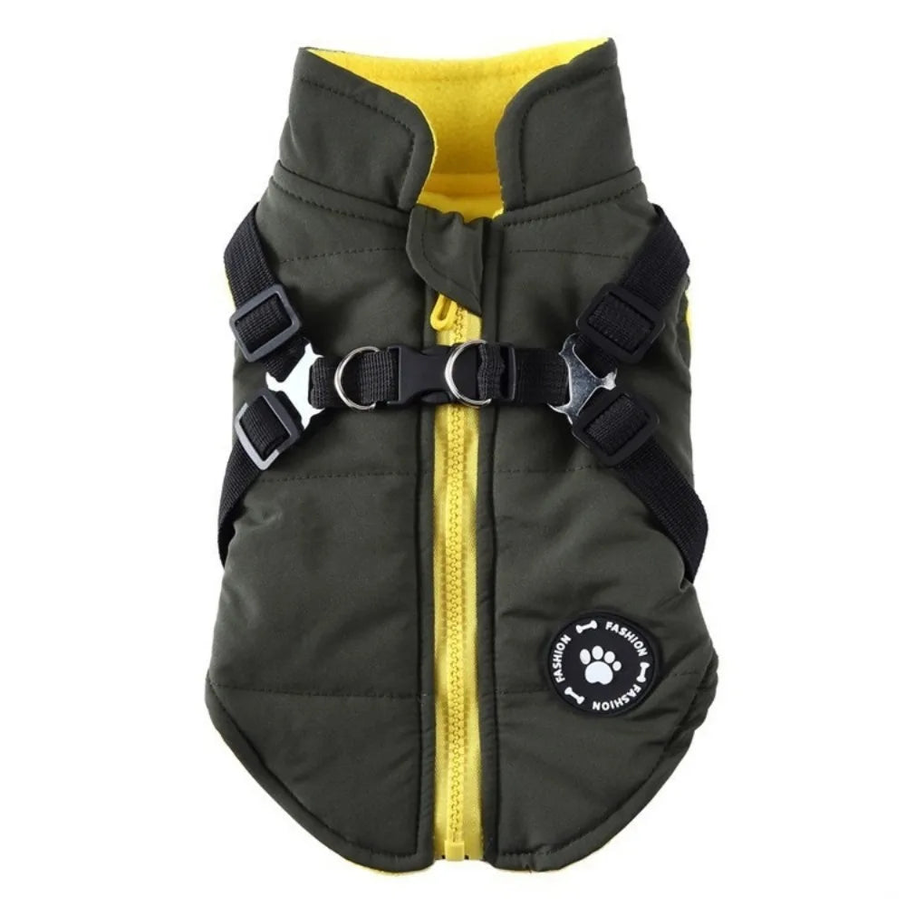 Waterproof Adjustable Dogs Down Clothes Thicken Warm Winter Dog Clothes Soft with Harness Dog Coat for Dogs Cats