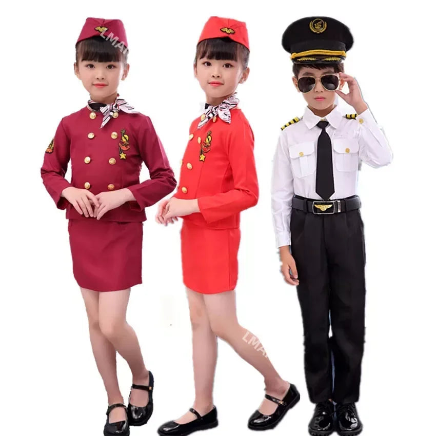 Halloween Pilot Cosplay Costumes For Kids Boys Birthday Gift Girls Flight Attendant Fancy Dress Military Performance Uniform