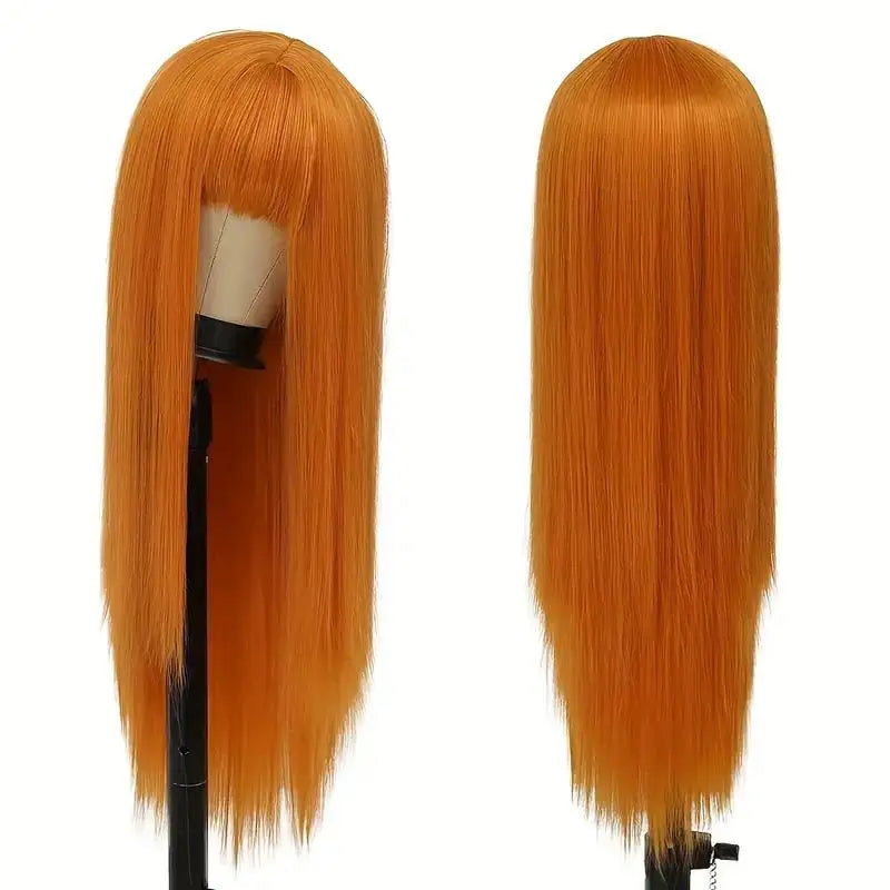Long Straight Hair Orange Synthetic Wig for Halloween Party Cosplay Role-Playing Wig for Daily Party Hot Summer Hairpiece