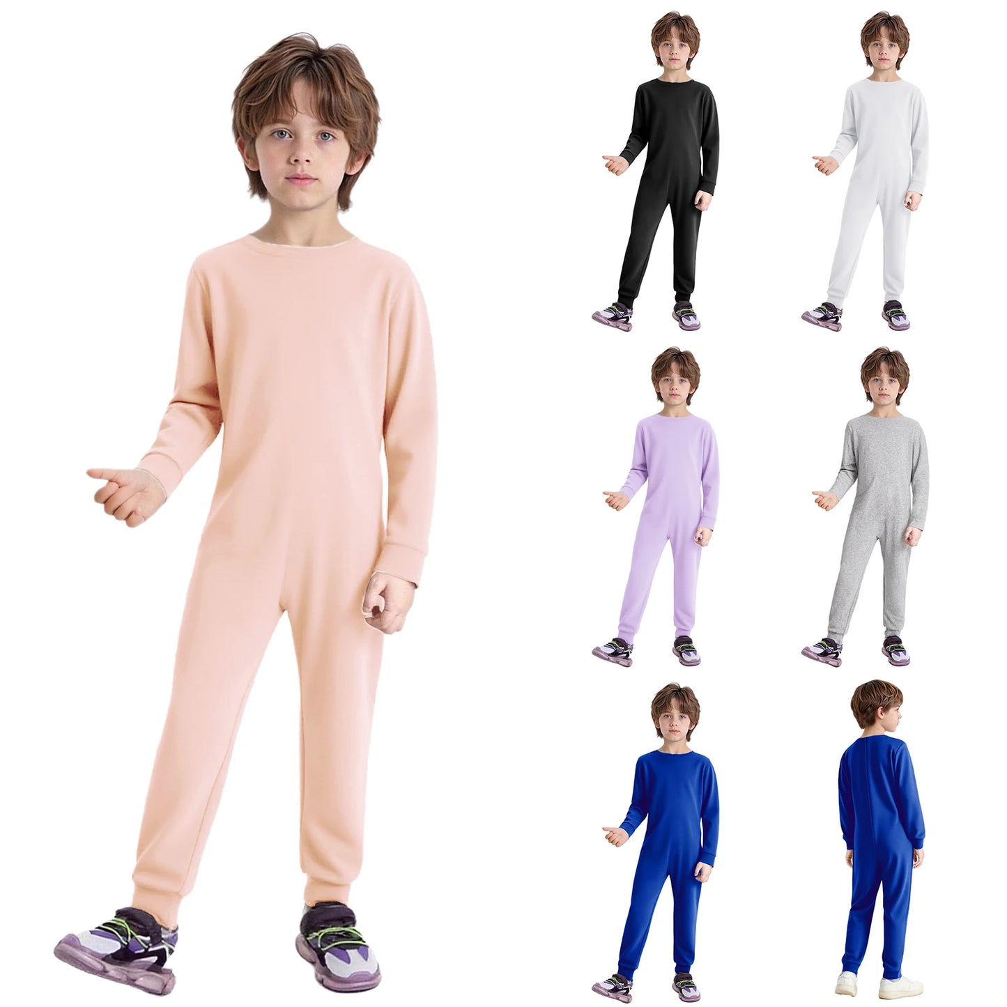 Children Special Needs Adaptive Clothing Solid Color Long Sleeve Zipper Back Jumpsuit Cotton Rompers Workout Sports Bodysuit
