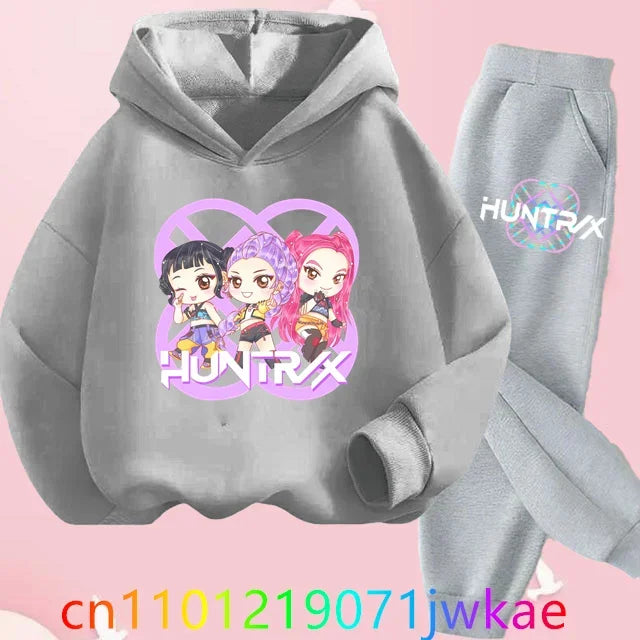 Kid K-Pop Demon Hunters Hooded Suit Toddler Girl Clothes KPop Demon Hunters Hoodie Set Girls Fashion Casual Sweatshirt New Movie