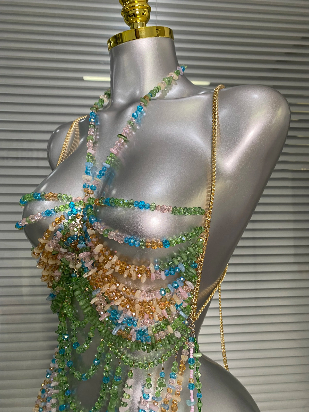 Crystal Rhinestone Tassel Body Chain Harness Bra for Women Multi-layer Shiny Gemstone Body Jewelry Sexy Halter Neck Bikini Chest