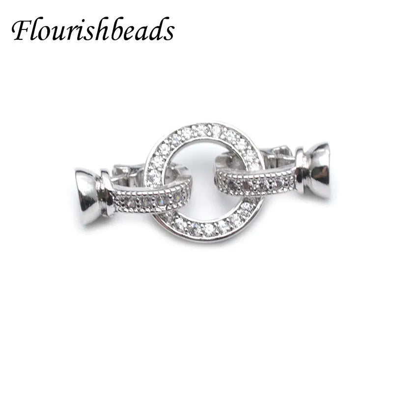 High Quality Round Charm in Center Necklace Clasps Zircon CZ Beads Paved Fashion Jewelry Findings Links 10pc/lot