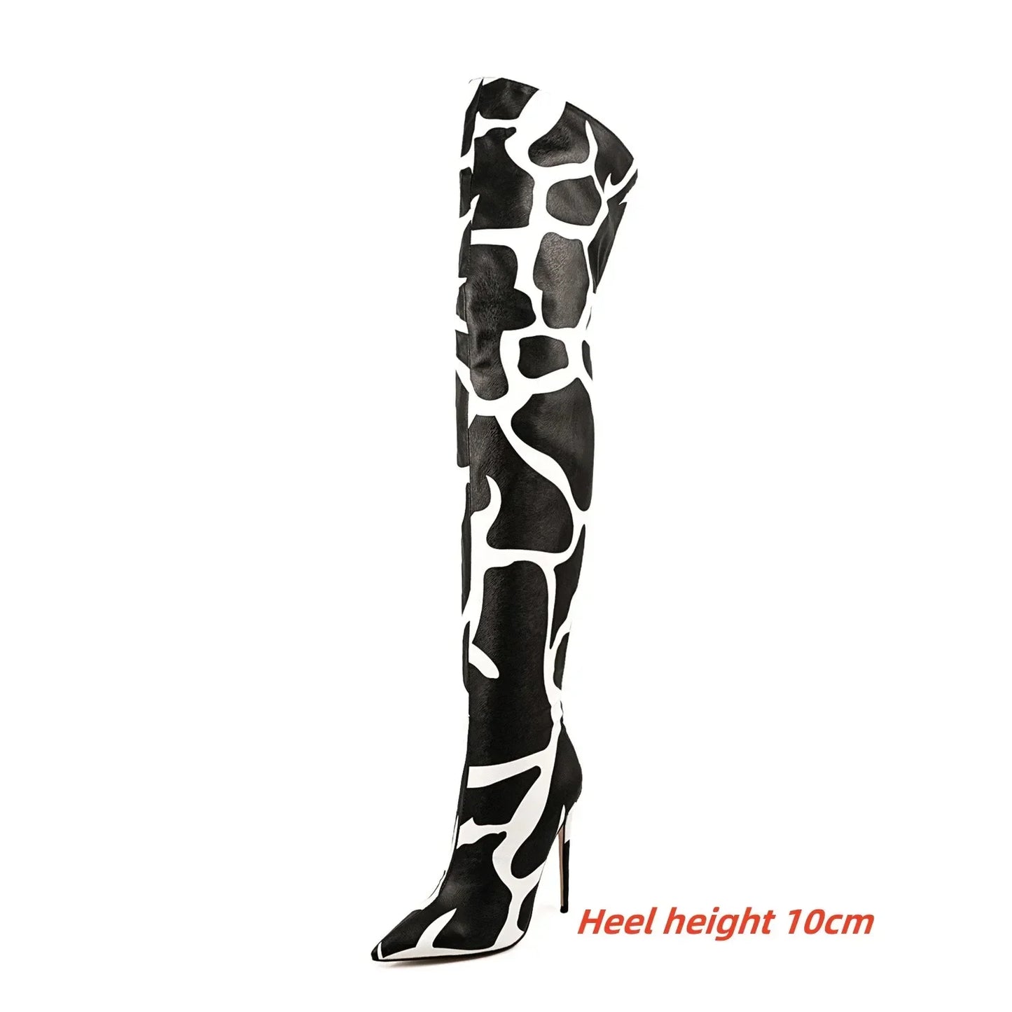 2024 Women's Euro-American Zebra Print Over-the-Knee Boots - Paneled Pointed-Toe Back-Zipper Stiletto, Plus Size Fashion Chic