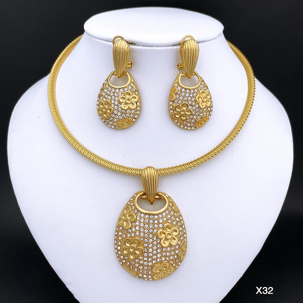 New Necklace And Earrings Set Unique Dubai Fashion Jewelry Nigeria Bride Wedding Party Gift
