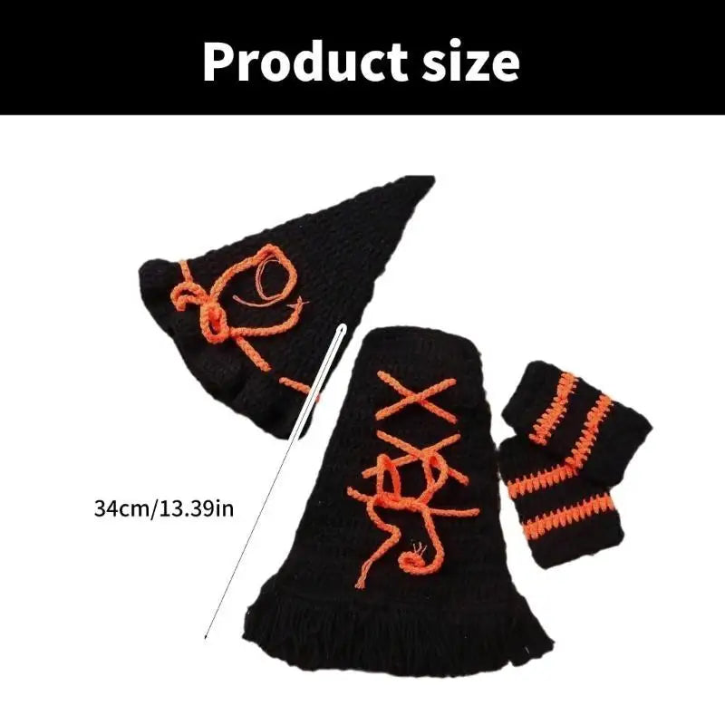 U13F Newborn Witch Costume for Halloween Celebration Knitting Baby Photo Props Outfit for Family Gathering Photography Suit