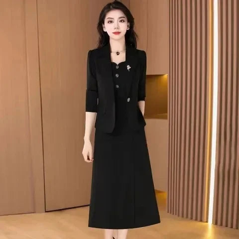 Elegant Slimming Autumn Winter Wedding Dress Set Long Ankle Length Cocktail Dresses with Suit Jacket for Wedding Banquet