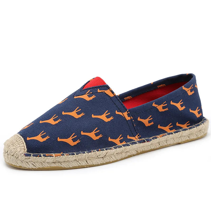 Grass Woven Linen Men's and Women's Handmade Stitching Fishing Shoes with A Casual Flat Bottom Anti Slip Fabric Design Platform