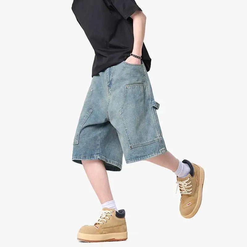 IEFB Workwear Men's Denim Shorts Multi Pocket Wide Leg Baggy Fit Casual Summer Streetwear Casual Cargo Jeans 9X2957