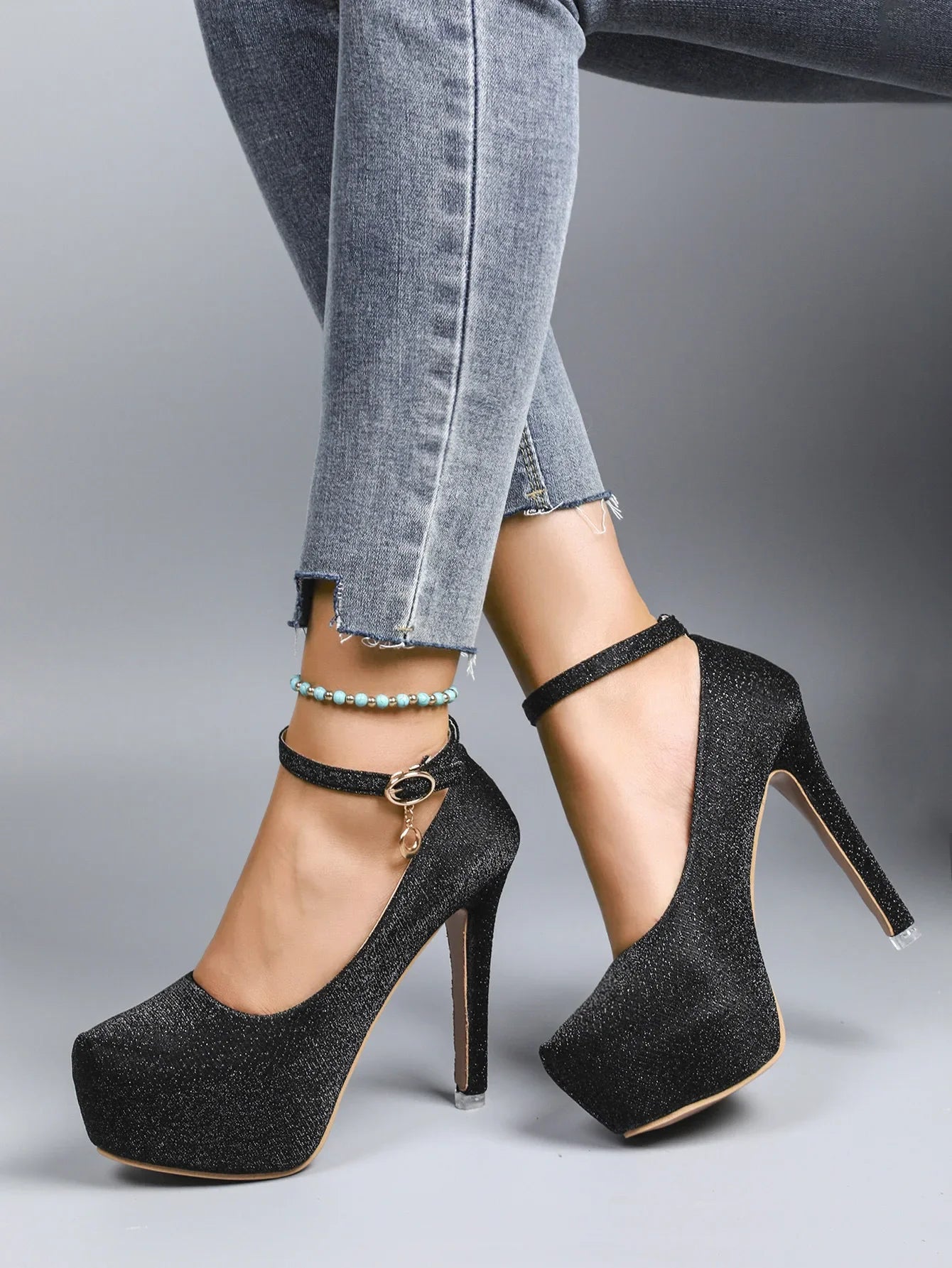 Spring Autumn New Style Waterproof Platform High Heels Thin Heel Silver Large Size Ultra High Heel Single Shoes for Women Show A