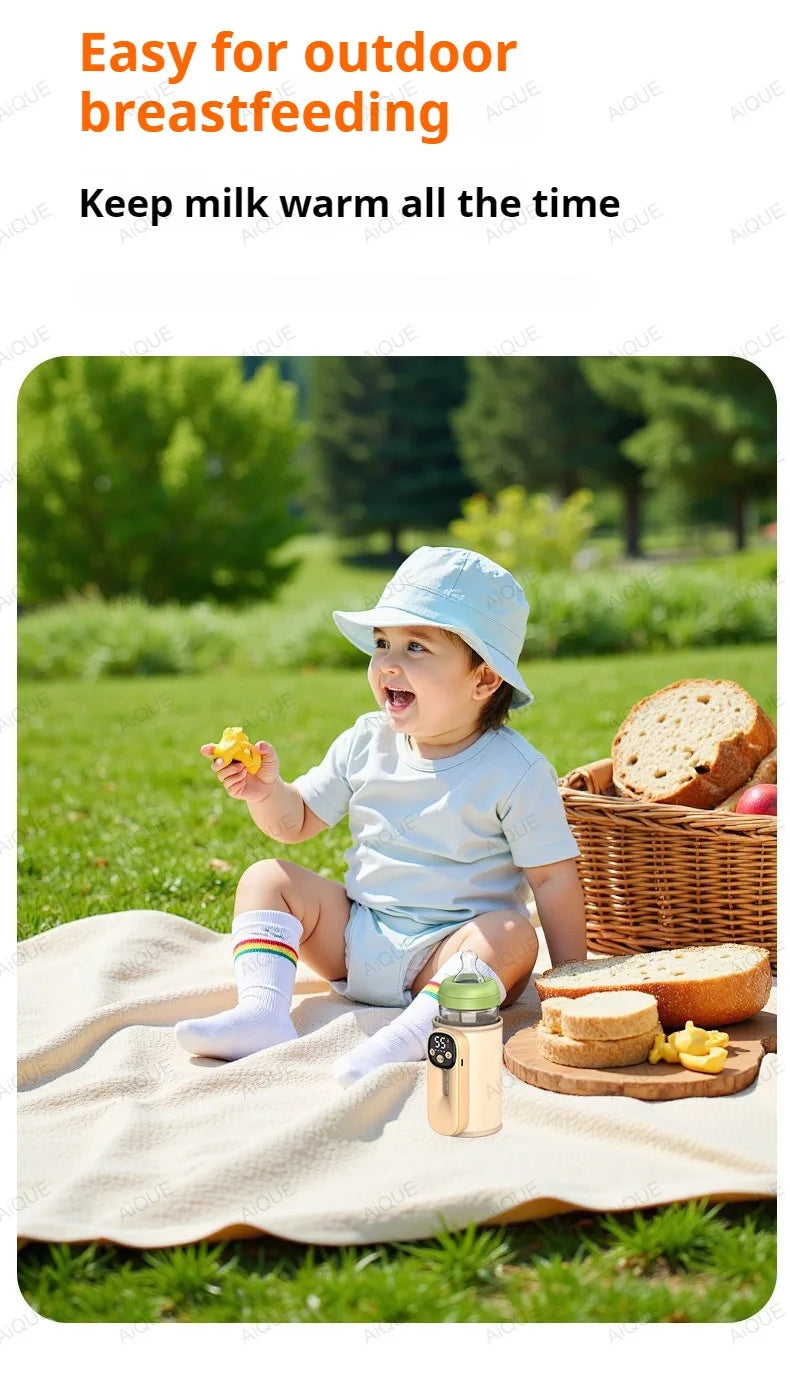 AiQUE 10400mAh Cordless Baby Bottle Warmer Smart Temperature Control USB Fast Charging Outdoor Travel Milk Warmer for Feeding