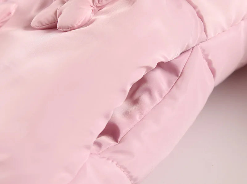 1-5 Years Flowers Autumn Winter Girls Jacket Fur Collar Keep Warm Little Princess Coat Hooded Zipper Baby Outerwear Kids Clothes