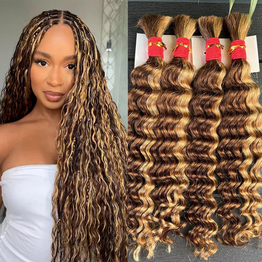 4/27# 99J# Colored Human Hair Boho Braiding Hair 50g/bundle Deep Wave Brazilian Human Braiding Hair for Black Women