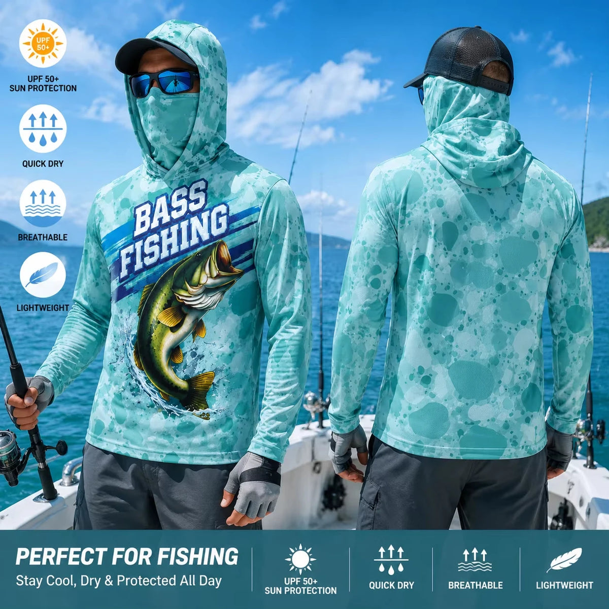MALFC Men Hood Fishing Shirt long sleeve fishing t shirt uv protection Fishing Apparel