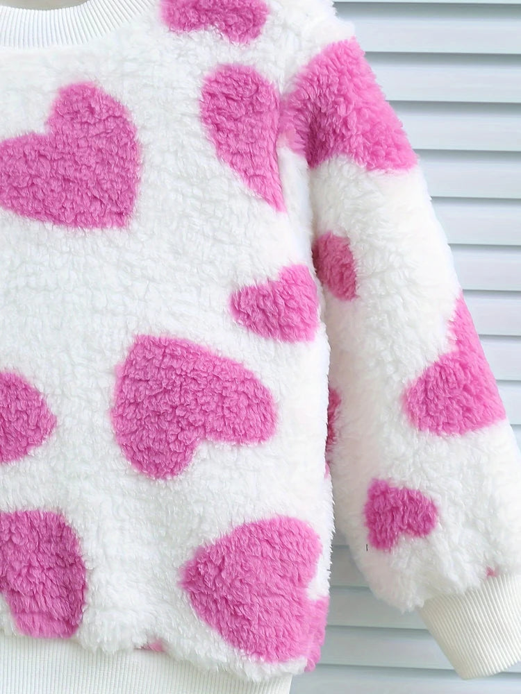 Autumn and winter baby girls' fleece thick pullover hoodie jacket, cute, casual, soft and comfortable children's accessories
