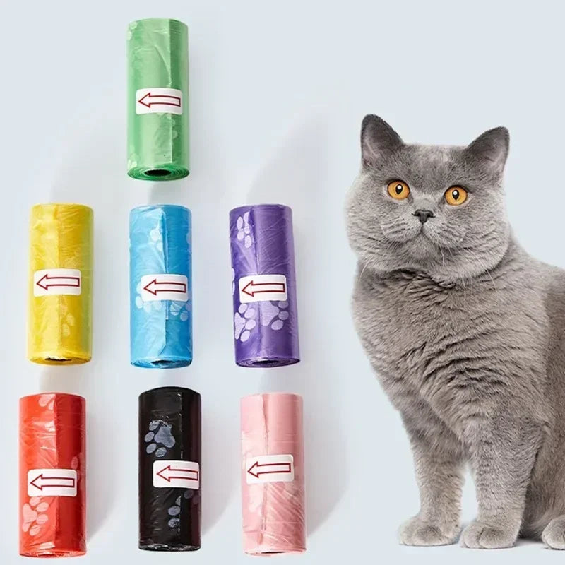 5/10/20/50rolls Random Color Cartoon Paw Graphic Dog Poop Bags Pet Poop Bags Leak-Proof Dog Waste Bags for Pet Supplies Tools