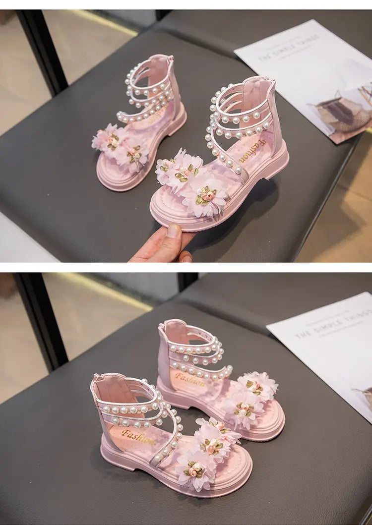 Girls Summer Sandals Soft Bottom Toe-Open Cute Princess Shoes Middle Large Children Little Girls Student Beach Shoes