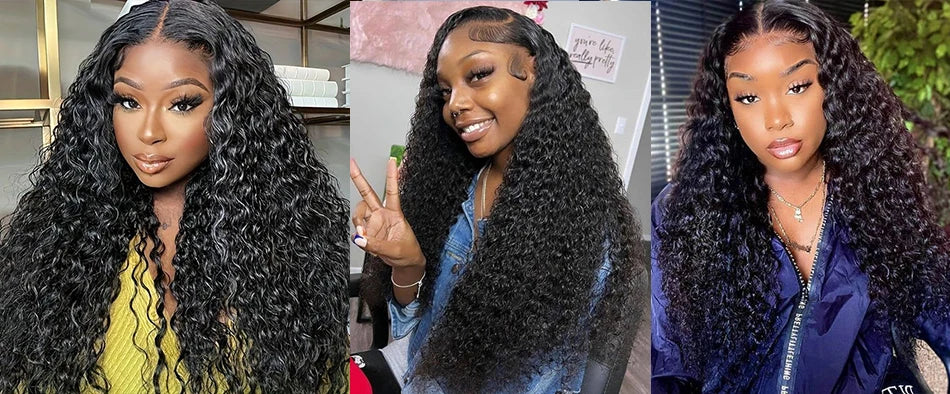100% Human Hair Wet And Wavy HD Lace Frontal Wigs 250 Density Pull And Go Deep Curly Wave 13x4 HD Lace Frontal Drawstring Wigs