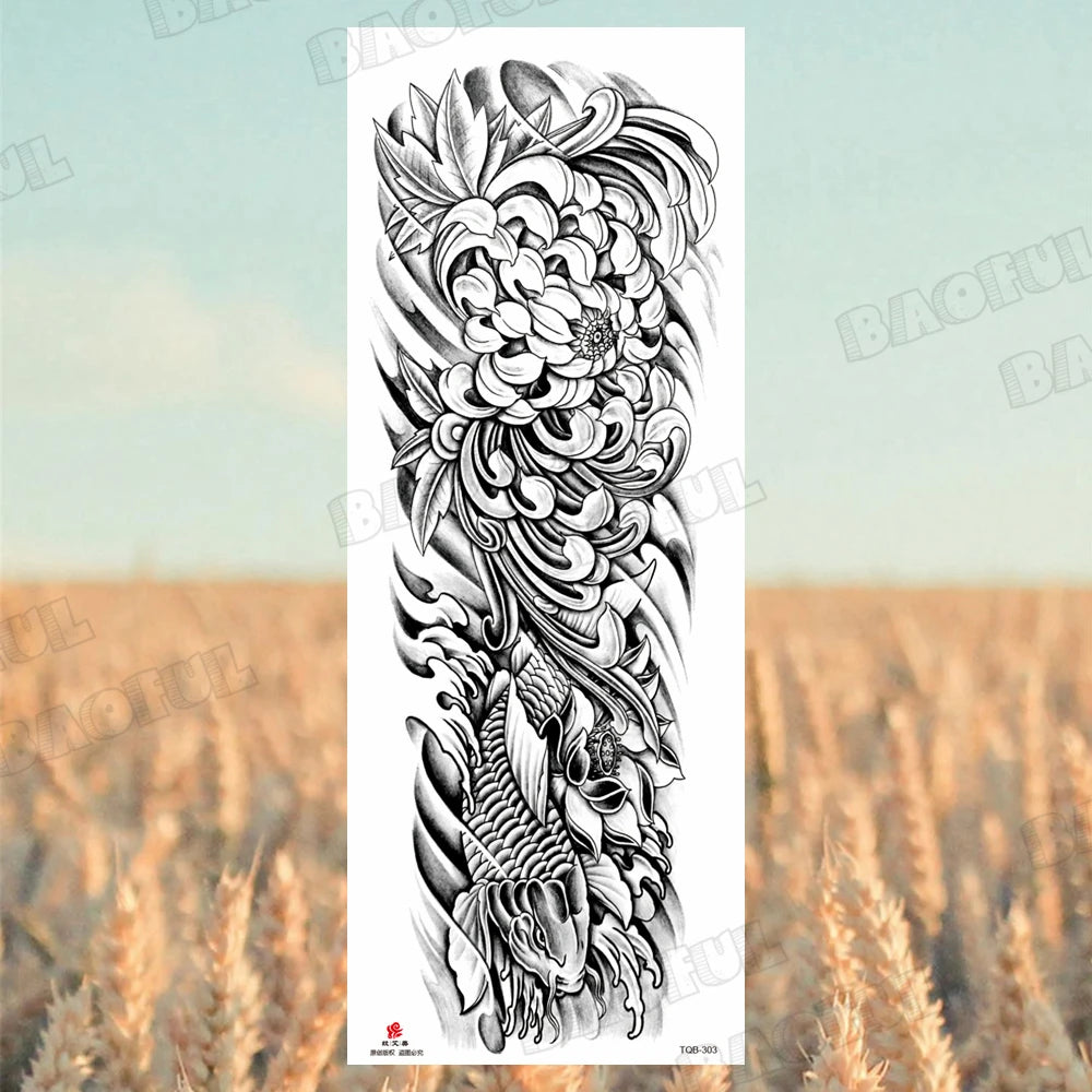 BAOFUL Full Arm Sleeve Temporary Tattoos For Women Men Realistic Wolf Lion Warrior Maori Fake Tattoo Stickers Thigh Leg Tatoos
