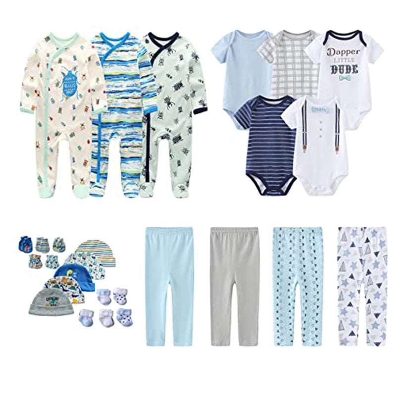 27Pieces Newborn Baby Girl Clothes Gift Set Print 100%Cotton Baby Boy Clothes Solid Color Baby Accessories
