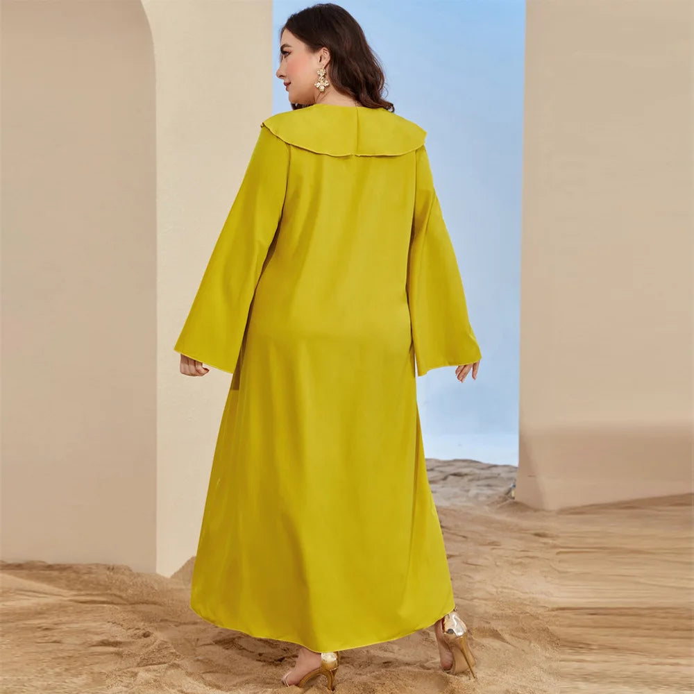 Long Sleeves Embroidered Abayas for Women Loose Casual Dress Plus-size Women's Dress Temperament Printed Muslim Dress Streetwear
