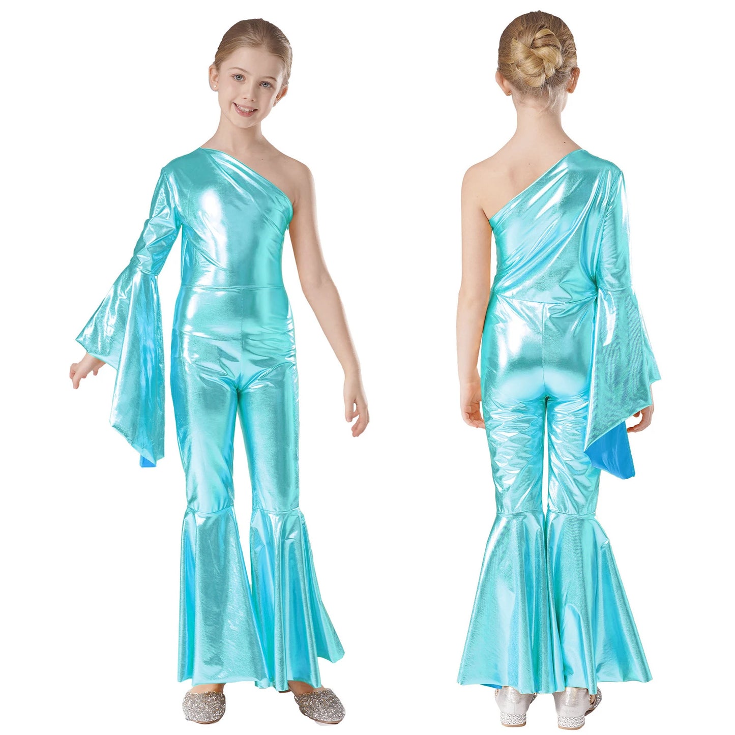 Kids Girls Hippie Halloween Costume Tassels Unitard Bell-bottom Long Pants Bodysuit Jumpsuit Disco Dance 60s 70s Rave Party Wear