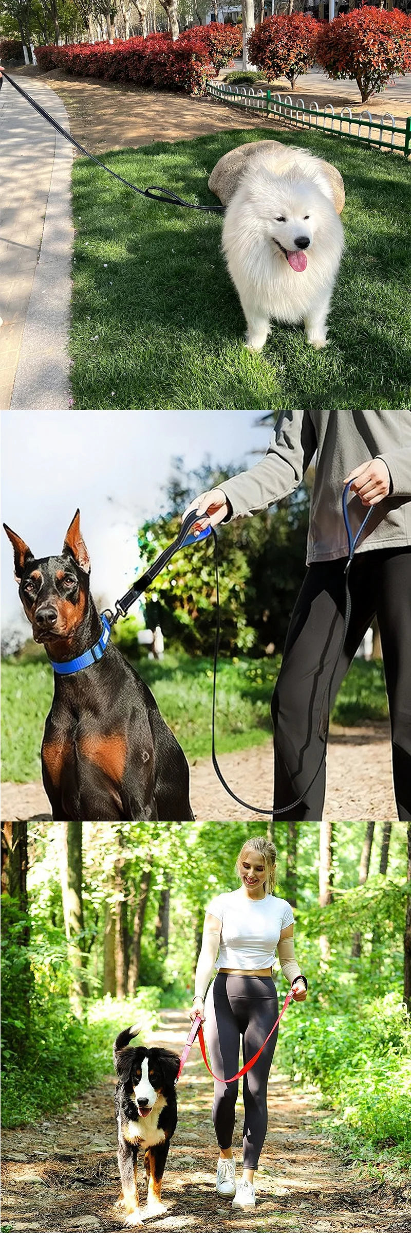 Dog Leashes Outdoor Travel Dog Training Chain Heavy Duty Double Handle Lead for Control Safety Nylon Dog Leash Training Control