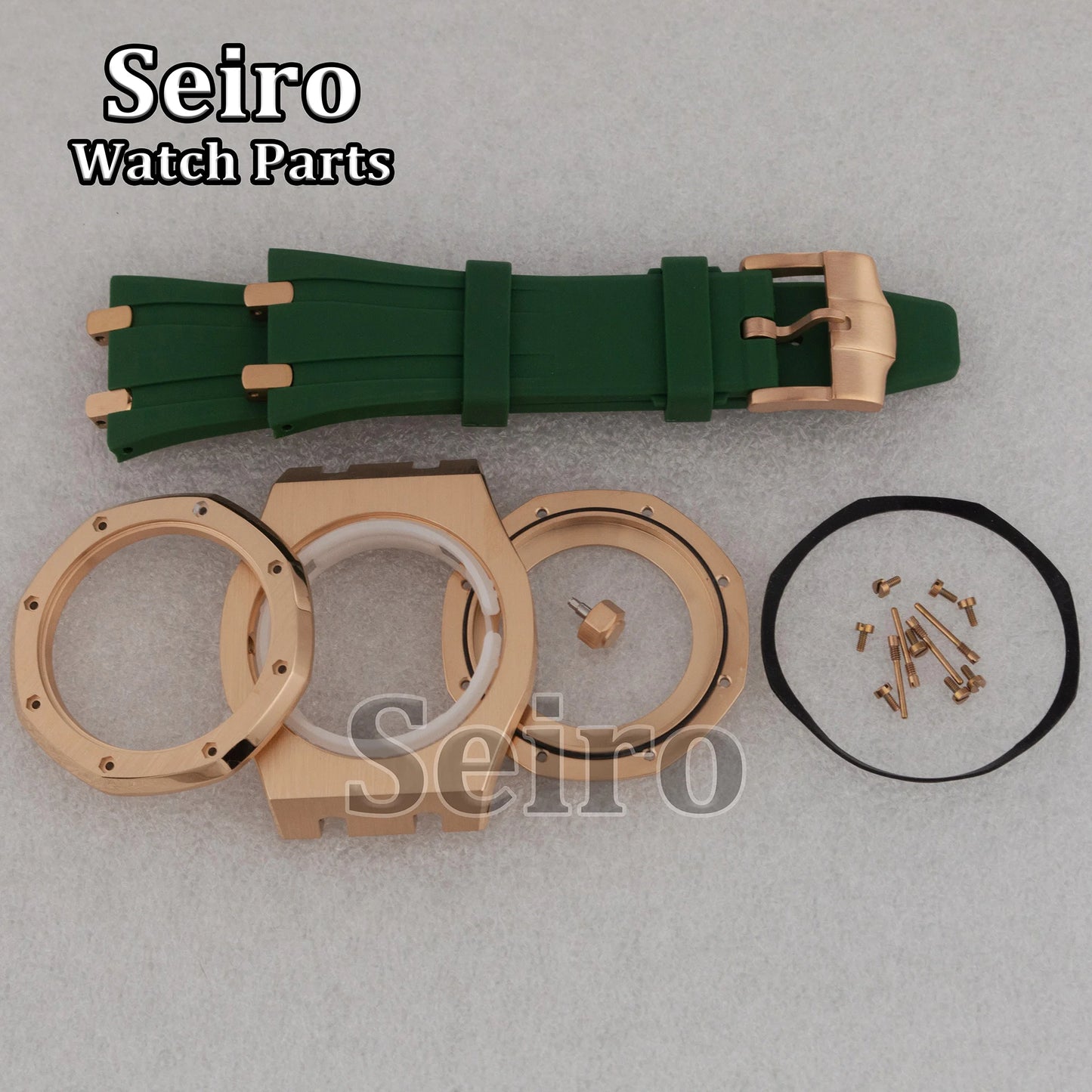 42mm Octagon Watch Case Rubber Strap Sapphire Crystal 10bar for 31.8mm Dial Royal Oak NH35 NH36 Movement Watch Modified Parts