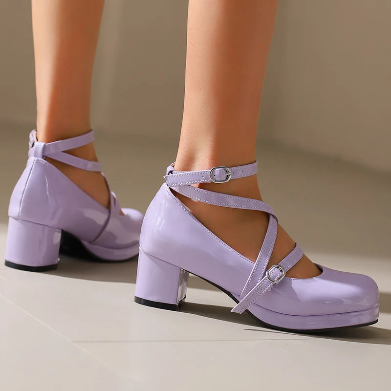 Japanese Lolita Party Shoes High Heels Ankle Strap Cross Dress Pumps Cosplay Costume Plus Size 31-50 Big Feet Wear Dropshipping