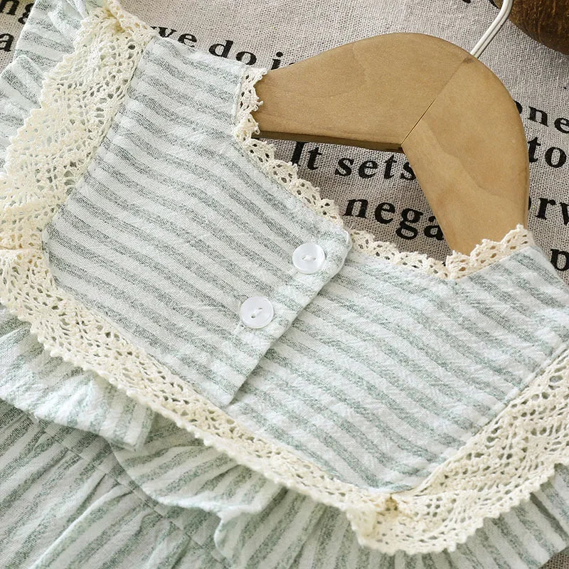 2025 New Summer Toddler Baby Girls Jumpsuit Short Sleeved Cotton Stripe Newborn Baby Girls Romper 0-24M Baby Girls Clothing