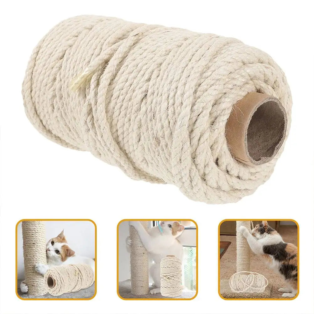50m White Sisal Rope for Cat Scratching Post DIY Multi function Hemp Twine Sturdy Cuttable Wear resistant 5mm Cat Tree Accessory