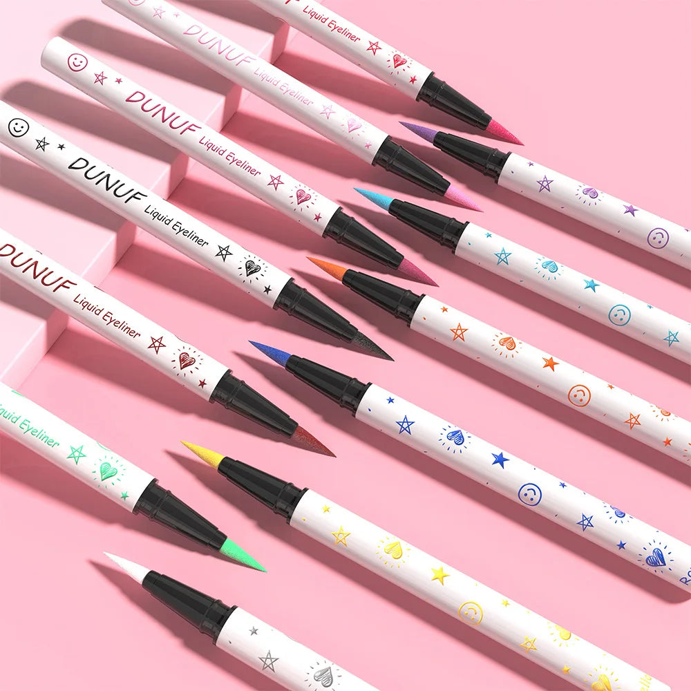 DUNUF New 12 Color Ultra-fine Matte Colorful Liquid Eyeliner Pencil Waterproof Lasting Makeup Eye Liner Pen Black Brown Cosmetic