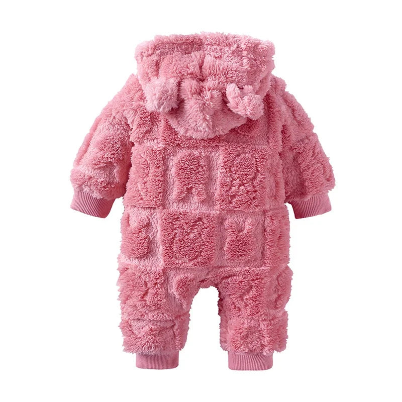 Winter Baby Bear Hooded Romper Thicken Fleece Warm Heart Flannel Toddler Girl Jumpsuits Infant Boy Bodysuit For Newborn Clothes