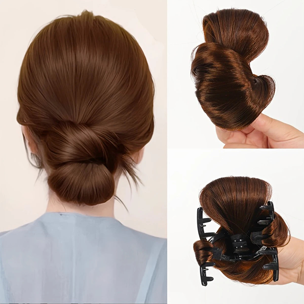 4-inch synthetic low-tie ball head wig, a clip-on bun wig that naturally connects to a woman's ponytail  Hair extension
