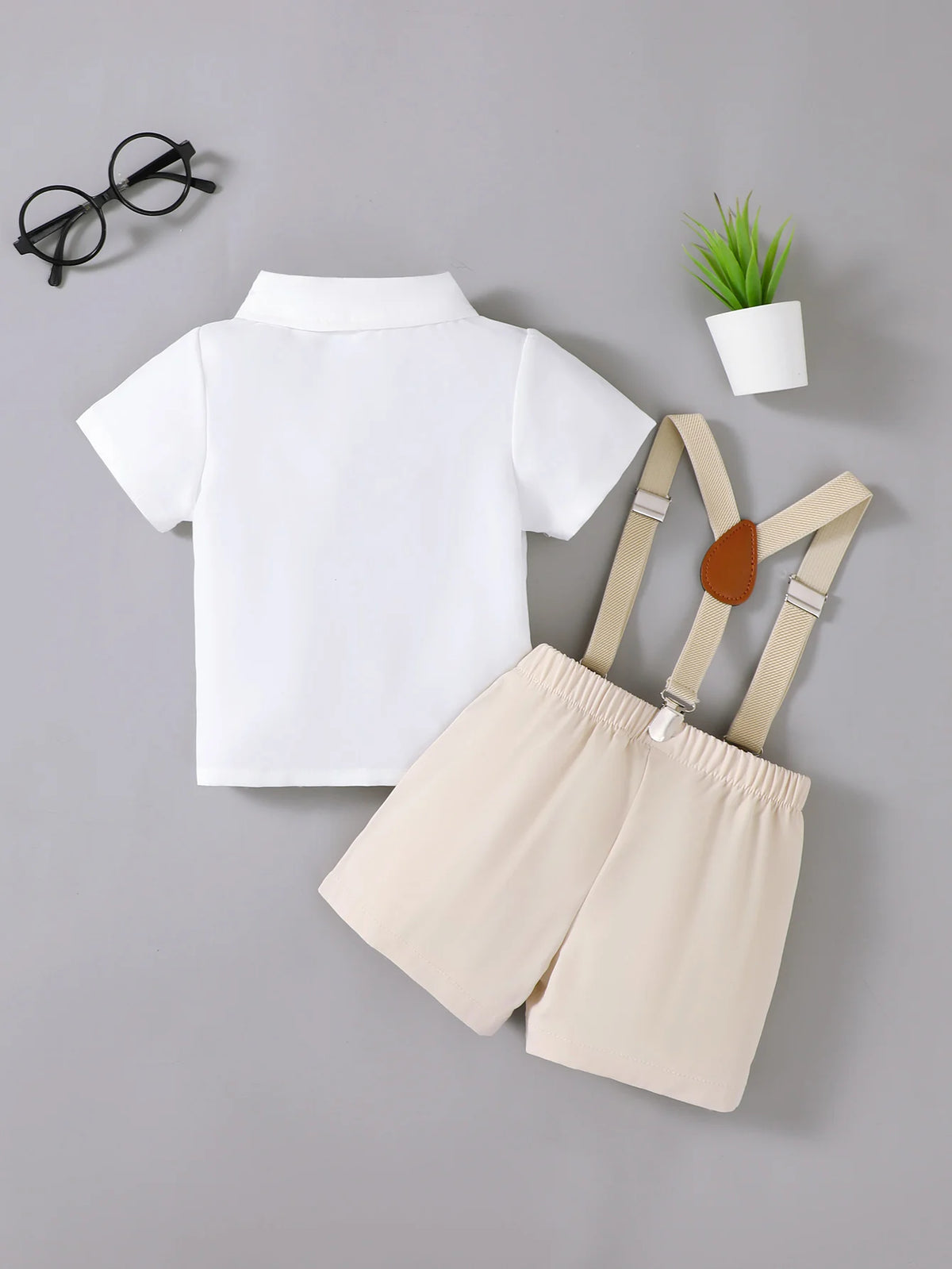 Summer  0-3 Years Old  Infant Baby  Girls  Short  Sleeved Lapel  Top  and Straps  Shorts   Casual  2-Piece  Set