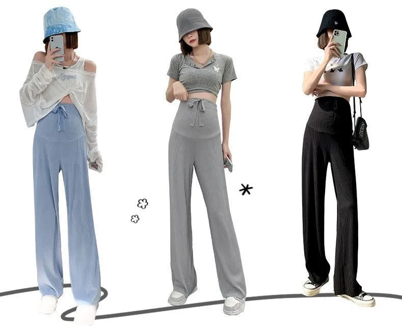6 Colors Summer Fashion Loose Pants For Pregnant Women Breathable Wide Leg Straight Trousers Adjustable Maternity Clothing