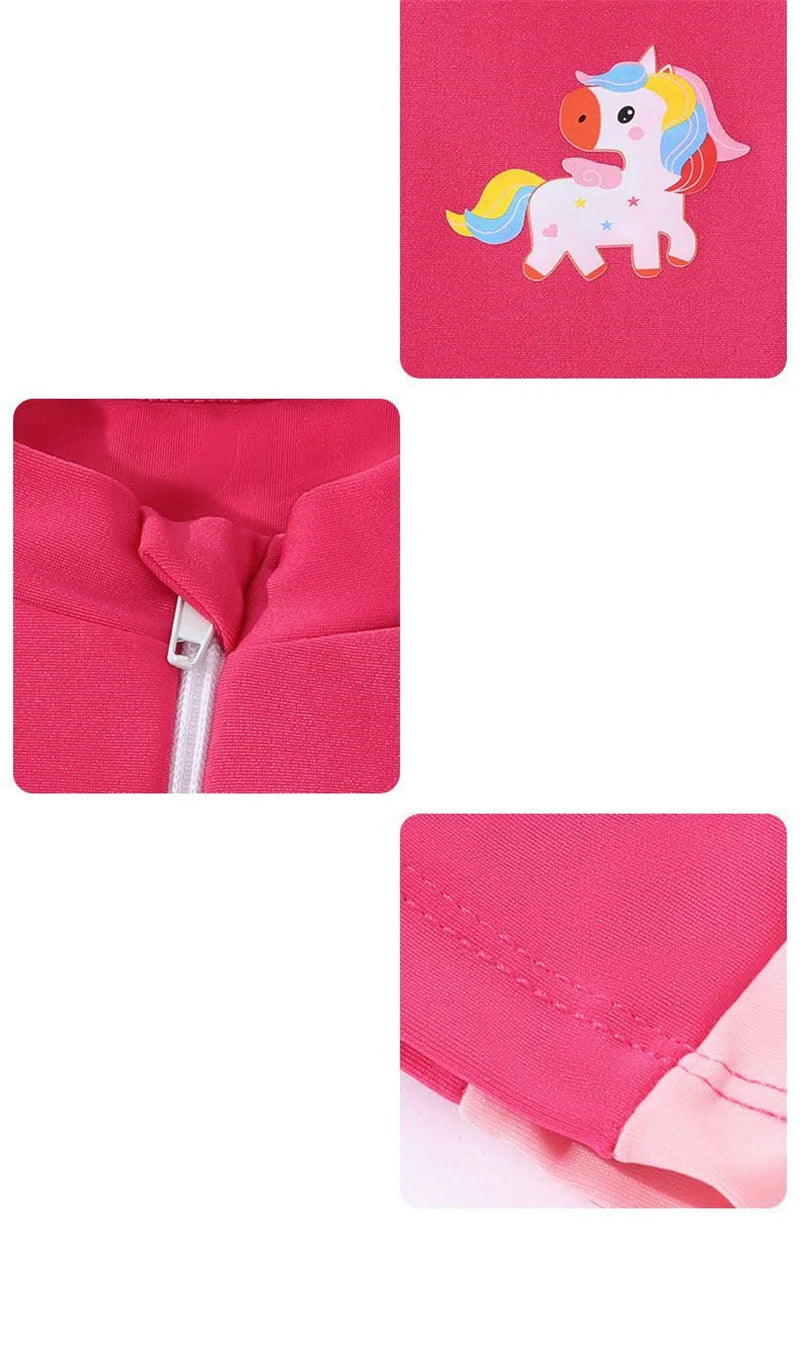 Girls Swimsuits Children Fashion Long-sleeved One-piece Costume 6-12Y Kids Summer Pool Swimming Clothing Teenager Swimwear