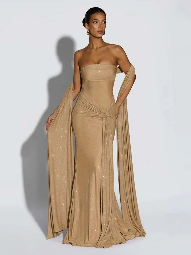 Townlike Slim Bodycon A-line Maxi Long Dress Women 2025 Summer Dress Ribbon Sparkle Glitter Nightclub Sexy Party Dresses