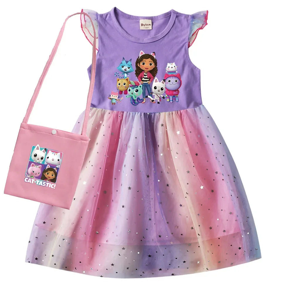 2024 Girls Summer Dresses Gabbys Dollhouse Girls Cat Tastic Costumes Kawaii Kids Birthday Party Princess Dress with Headwear Bag